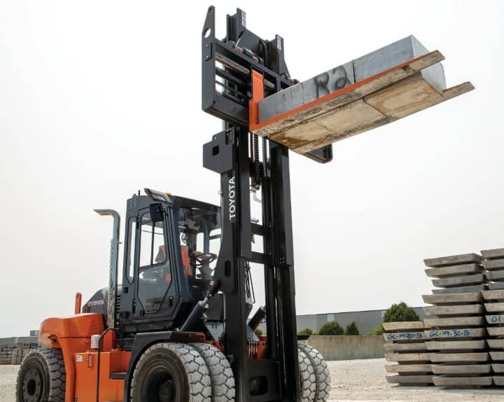 Heavy-duty forklift lifting a load